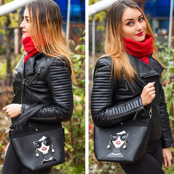 ENJOININ Funky Lady Face Purse for Women Casual Shopping Bag Top Handle Satchel - Picture 5 of 12